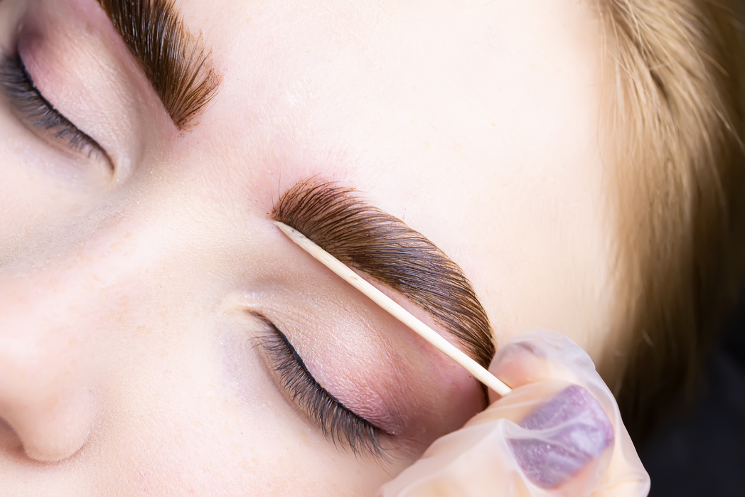 Close-up of Combed Eyebrows with Eyebrow Paint Applied to Them
